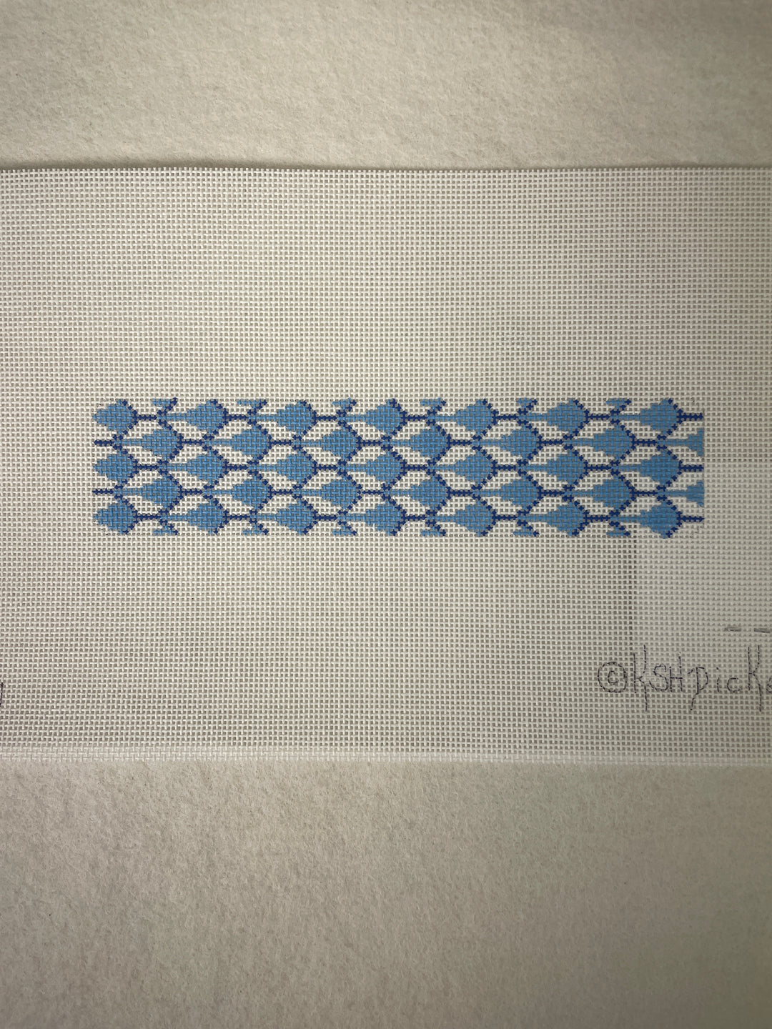 Kate Dickerson Needlepoint CU67 Cuff- Herend Inspired Fishnet- Blues