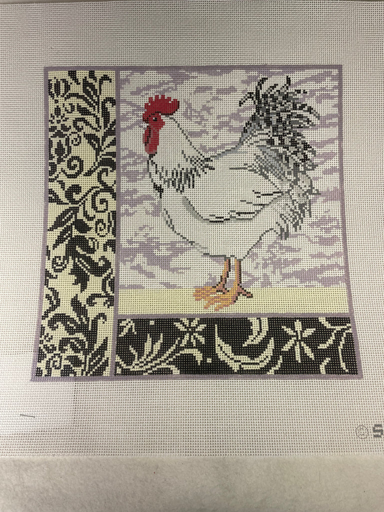 * Birds of a Feather SW104 White Rooster Damask