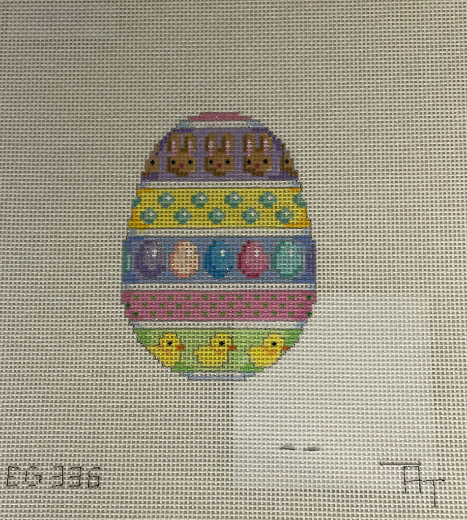 * Associated Talents EG336 Bunnies/ Eggs/ Chicks Horizontal Striped Egg