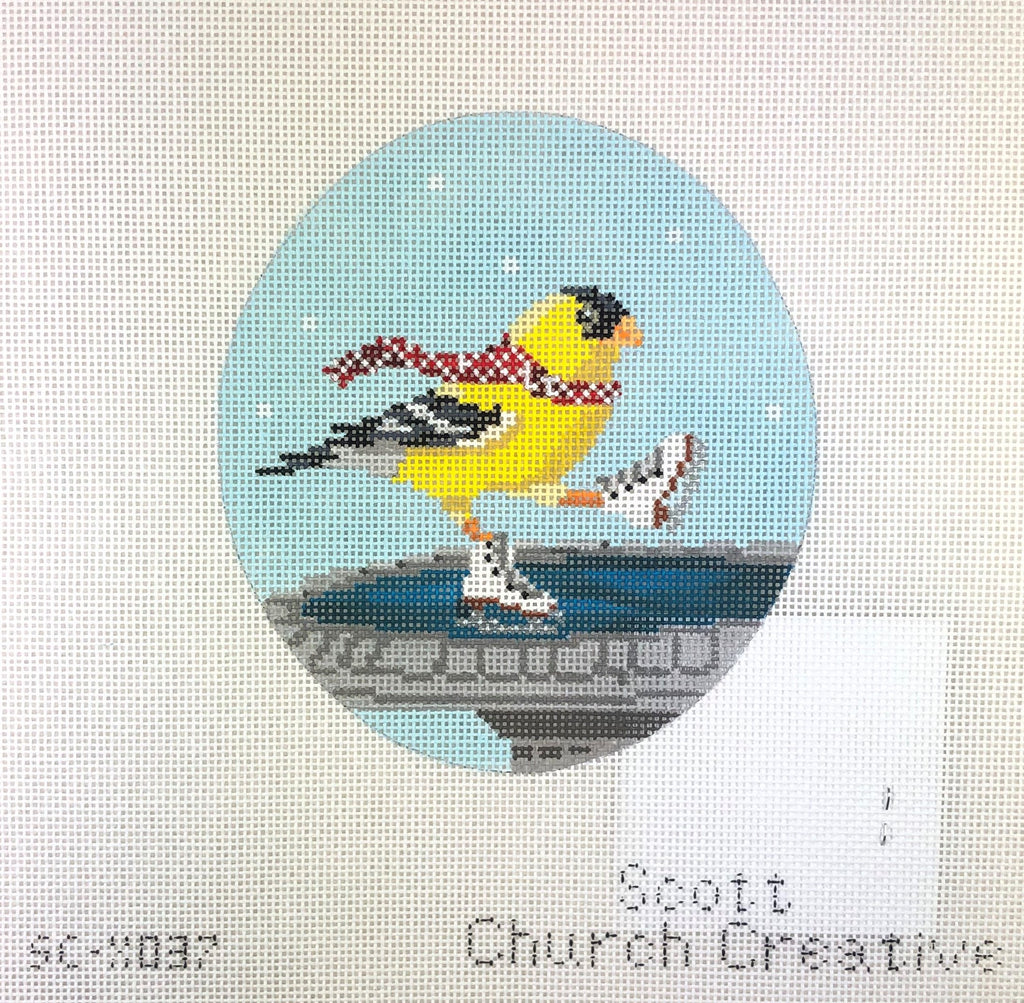* CBK Needlepoint Collections SC-XO37 Yellow Bird Ice Skating