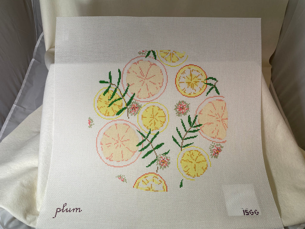 The Plum Stitchery 15GG Citrus Round Pillow