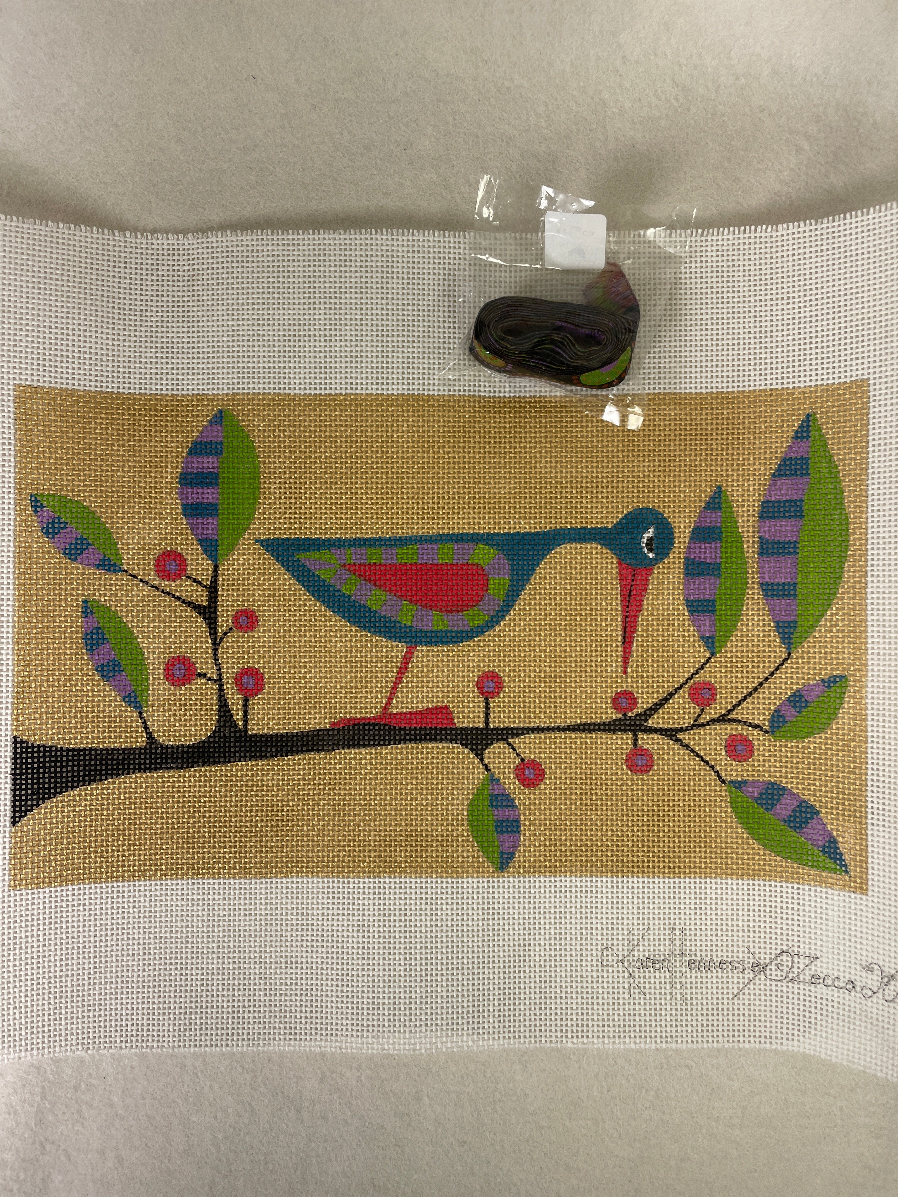 * Zecca ZE914 Teal Bird with Ribbon – Beehive Needle Arts