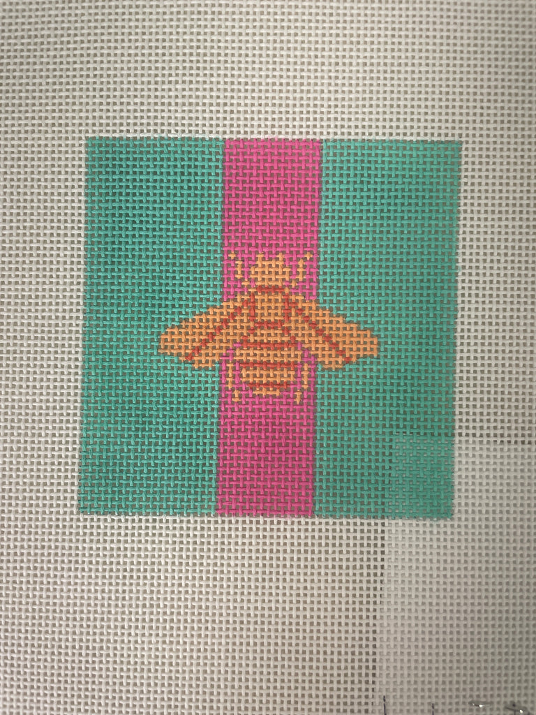 * Kate Dickerson INSSQ370 Planet Earth 3" Square- Gucci Bee- Peach with Fuchsia Stripe on Turquois