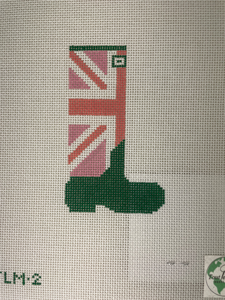* Tout Le Monde Needlepoint TLM2 Union Jack Wellie- Salmon/ Pink/ Green