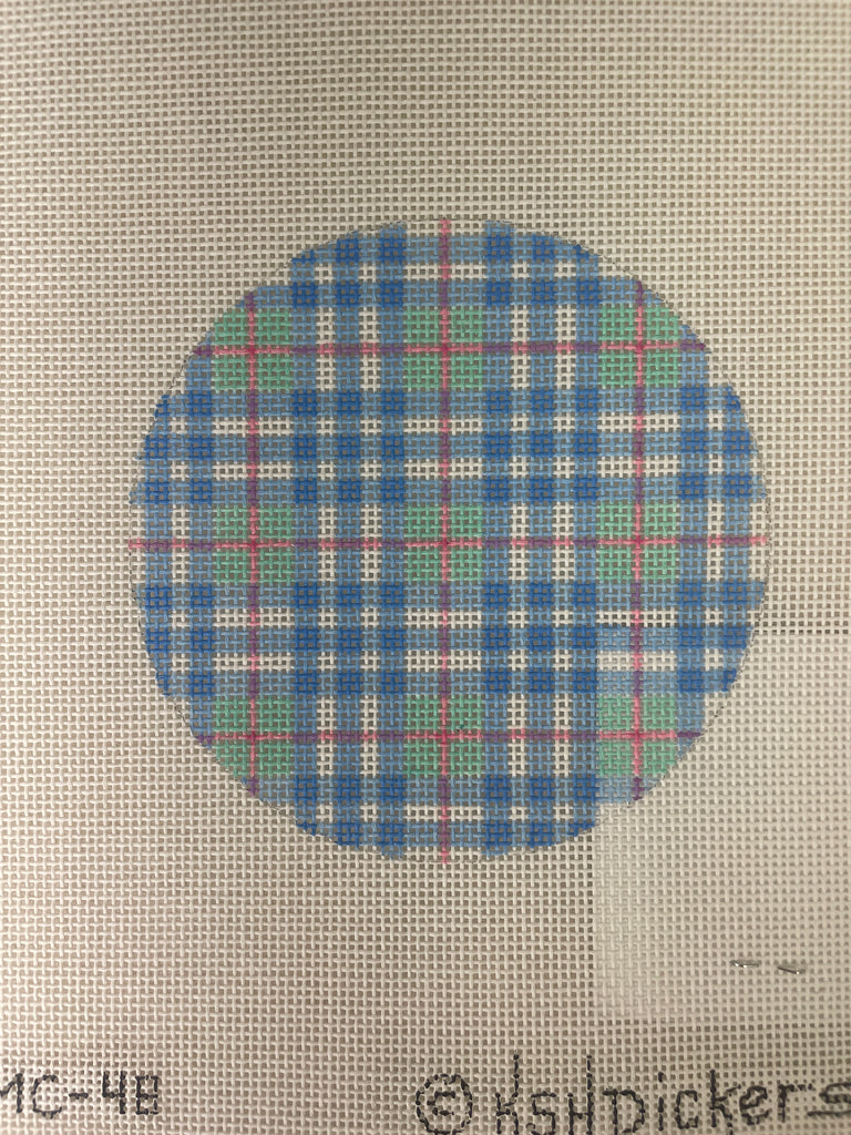 * Kate Dickerson INSMC48 Planet Earth Lee 4" Round- Madras Plaid, Turquois Blue and Pink