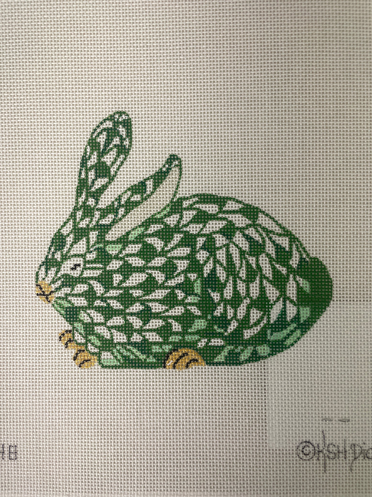 Kate Dickerson Needlepoint OM- 148 Crouching Bunny/ green