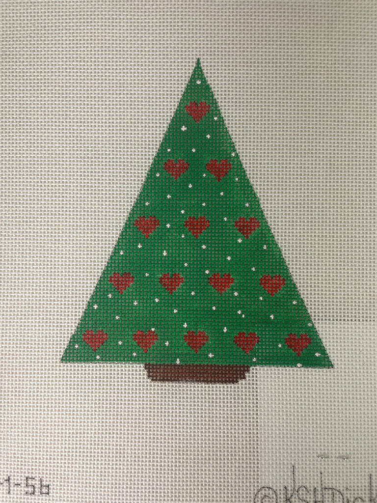 * Kate Dickerson XM56 Christmas Ornament, Hearts Tree- Red on Green