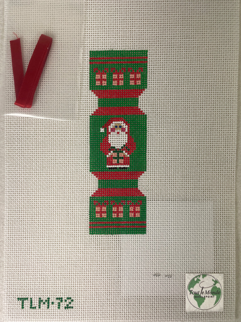* Tout Le Monde Needlepoint TLM72 Christmas Cracker- Santa with Presents (w/ red ribbon)