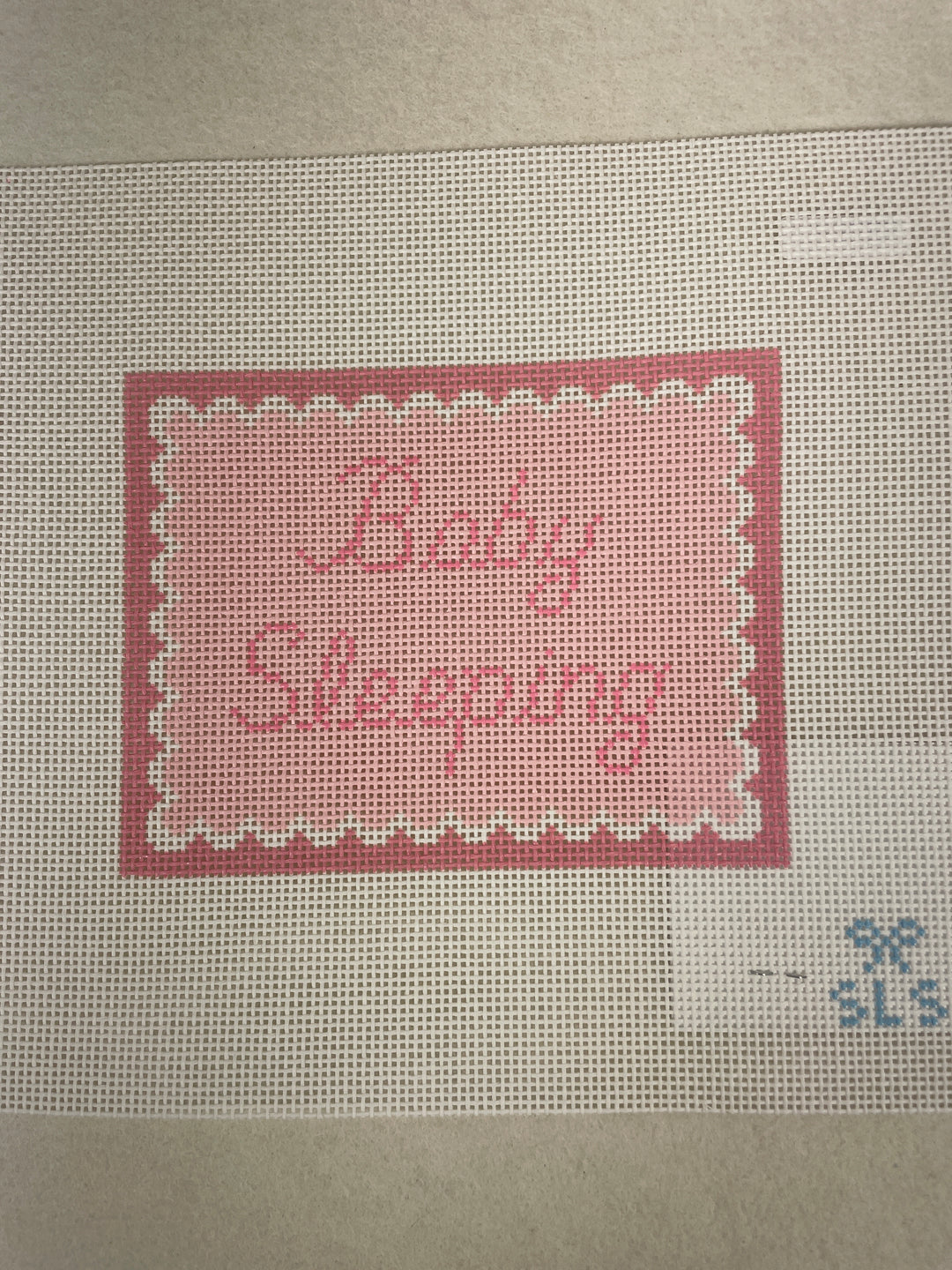 SLS Needlepoint Baby Sleeping- Pink Scallops