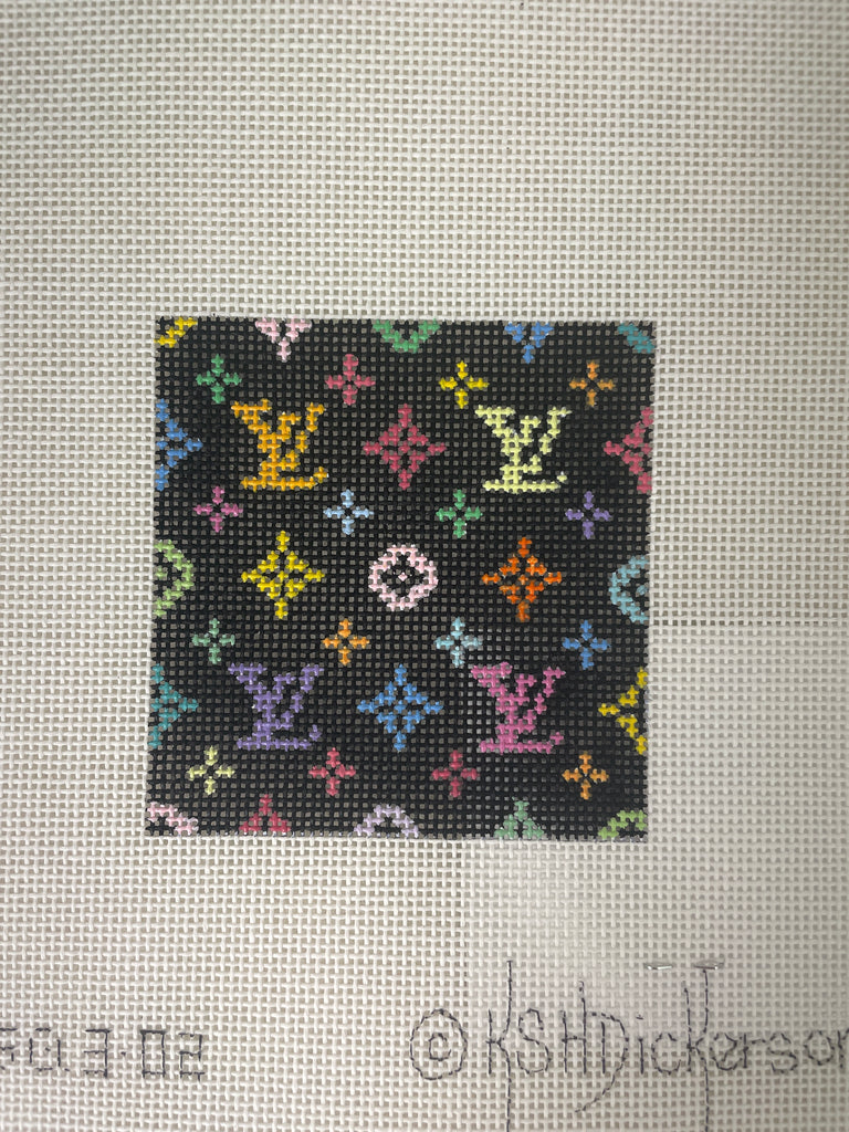 * Kate Dickerson INSSQ302 Planet Earth 3" Square Insert- Louis Vuitton, Multi Color on Black