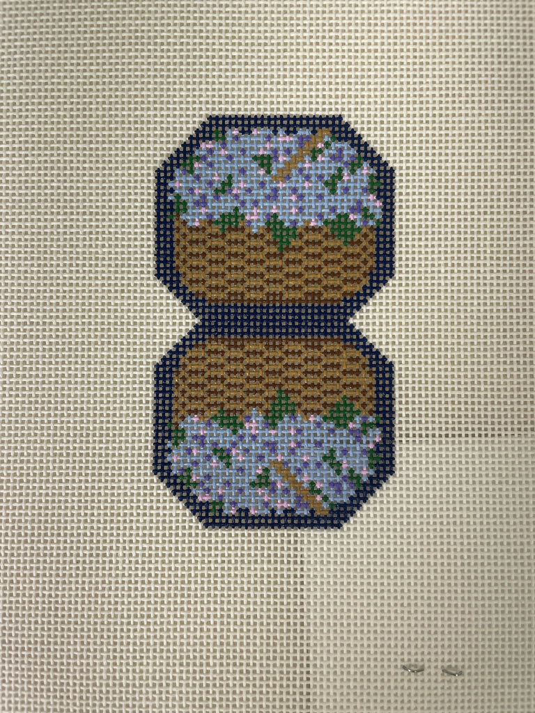 *SLS Needlepoint Hydrangea Basket- Double Fob Navy