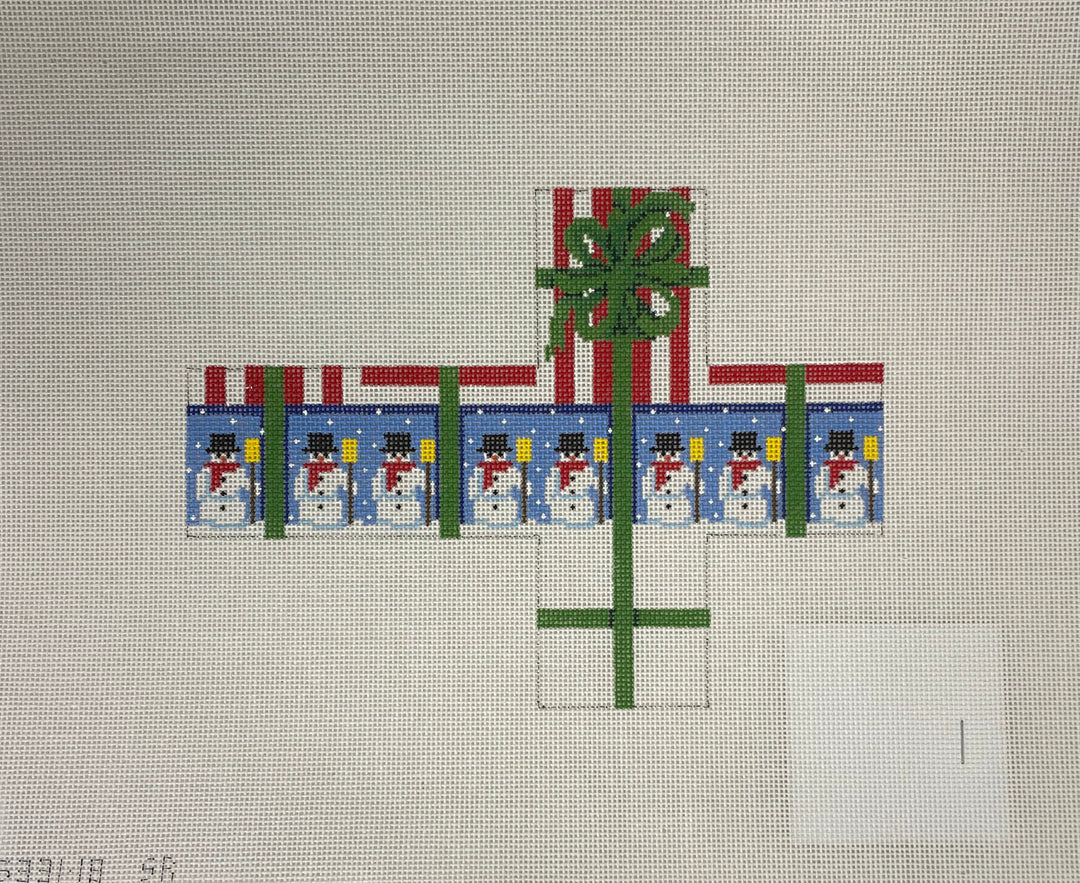 * Susan Roberts Needlepoint 5331 Snowmen and Stripes Cube Ornament