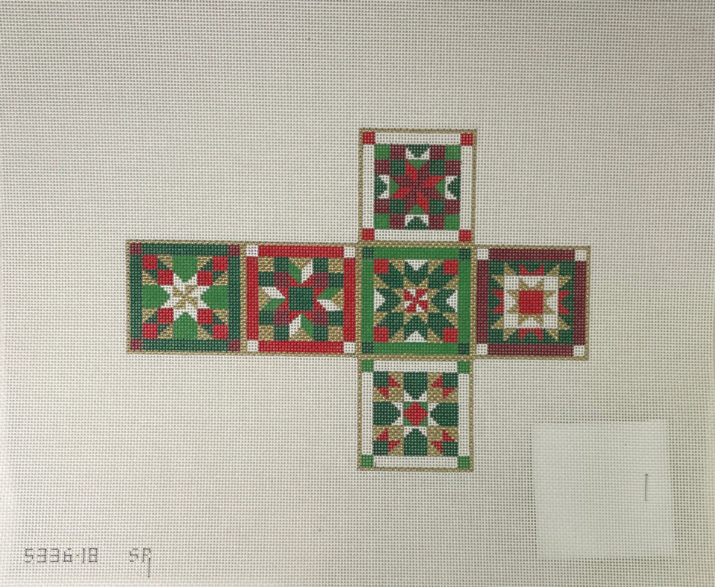 * Susan Roberts Needlepoint 5336 Quilt Stars Cube Ornament