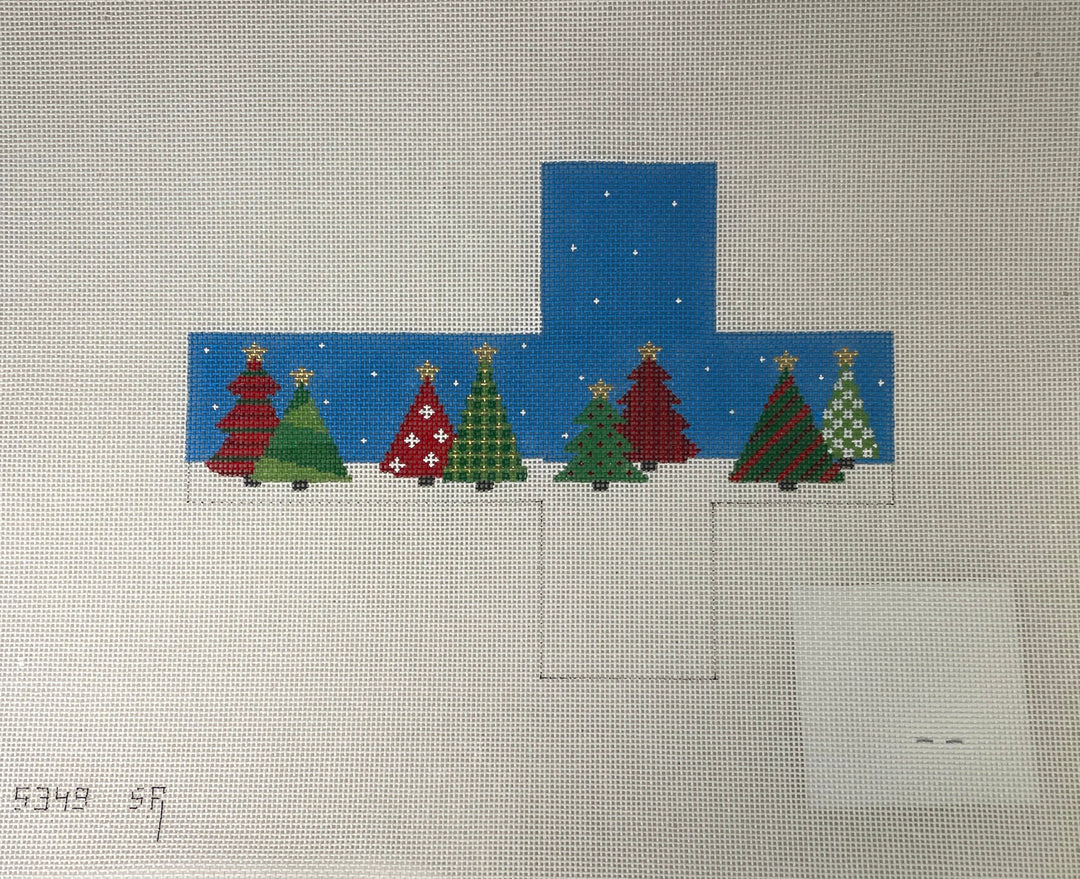 * Susan Roberts Needlepoint 5349 Patchwork Trees Cube Ornament