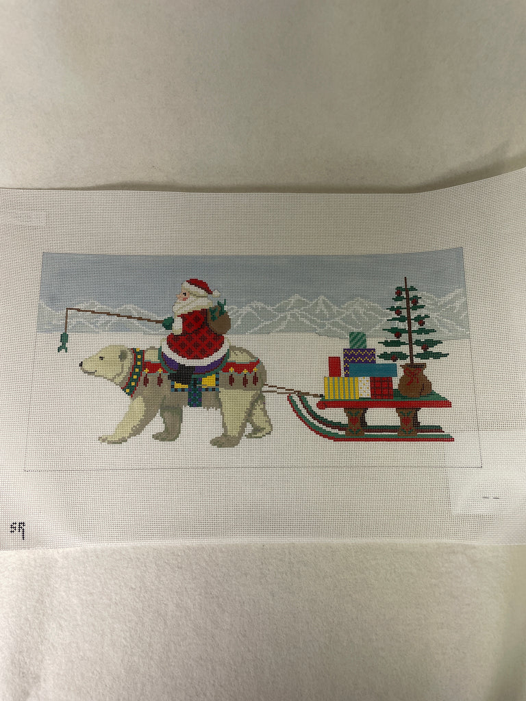 * Susan Roberts Needlepoint 1158 Santa Riding Polar Bear with Sled