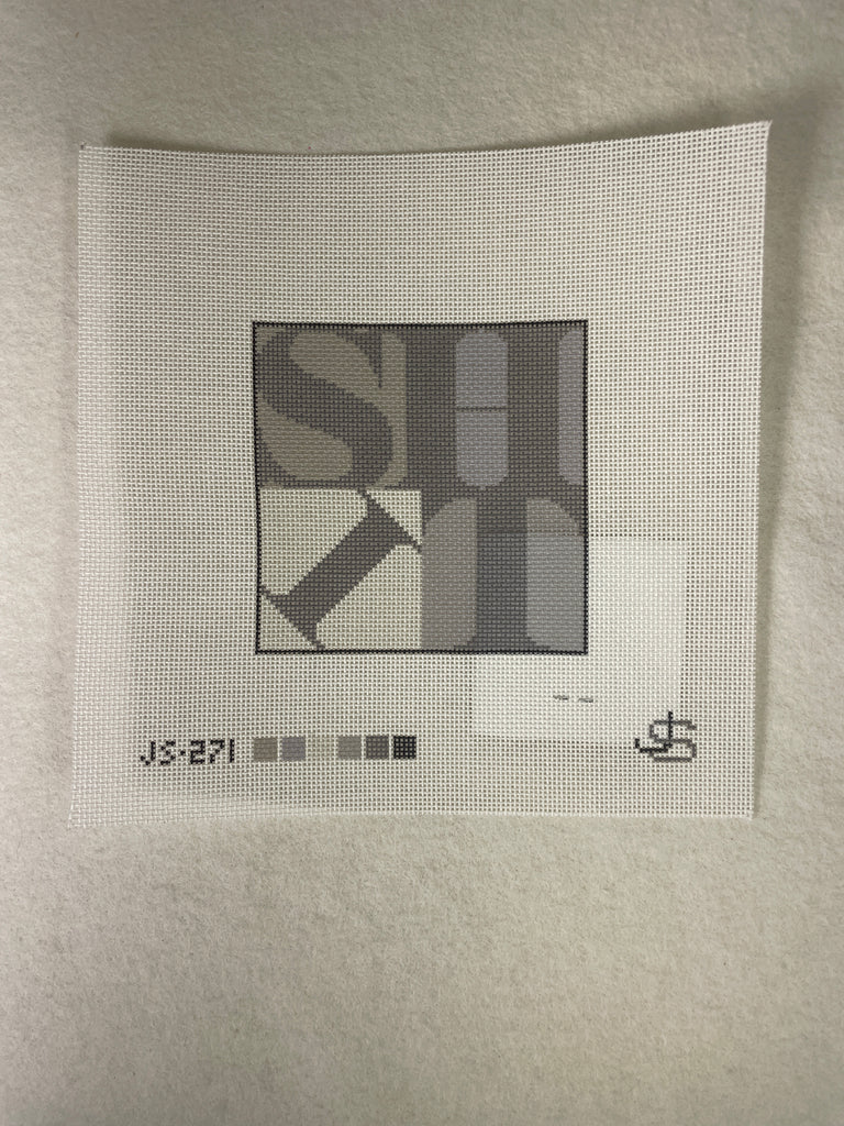 * Jeni Sandberg JS271B SHIT 4 inch Square Needlepoint Coaster - Grayscale