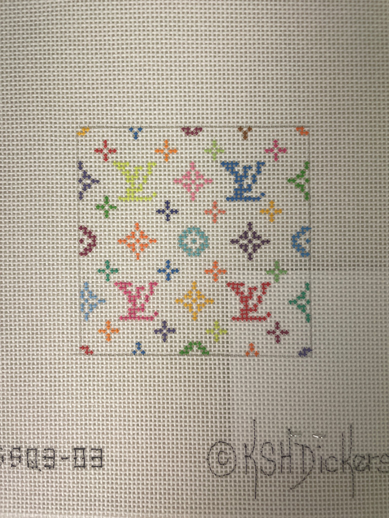 * Kate Dickerson INSSQ303 Planet Earth 3" Square Insert- Louis Vuitton, Multi Color on White