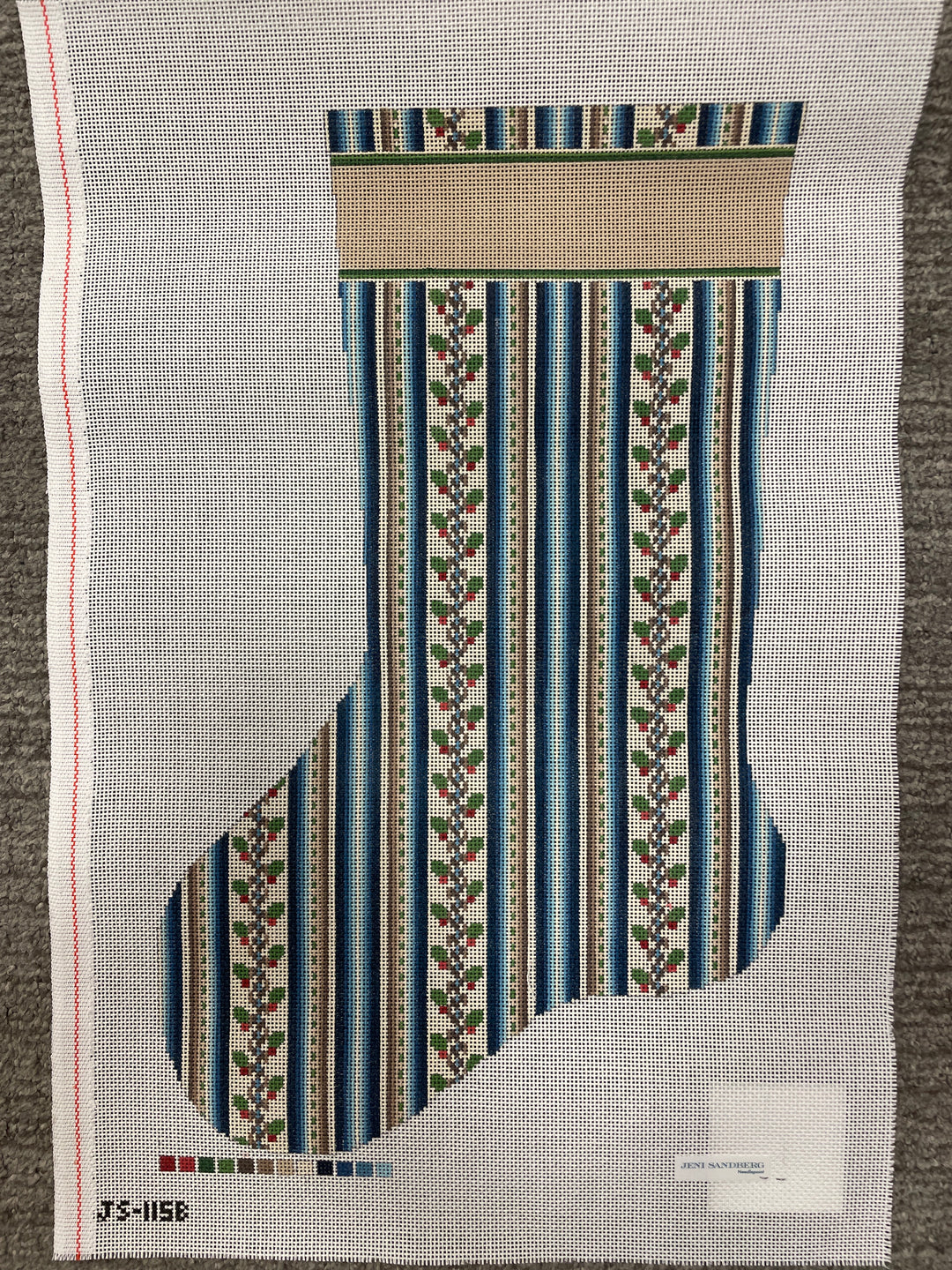 * Jeni Sandberg JS1115B French Stripe Christmas Stocking- Blue