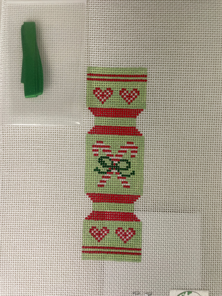 * Tout Le Monde Needlepoint TLM78 Christmas Cracker- Candy Cane Crush (w/ green ribbon)