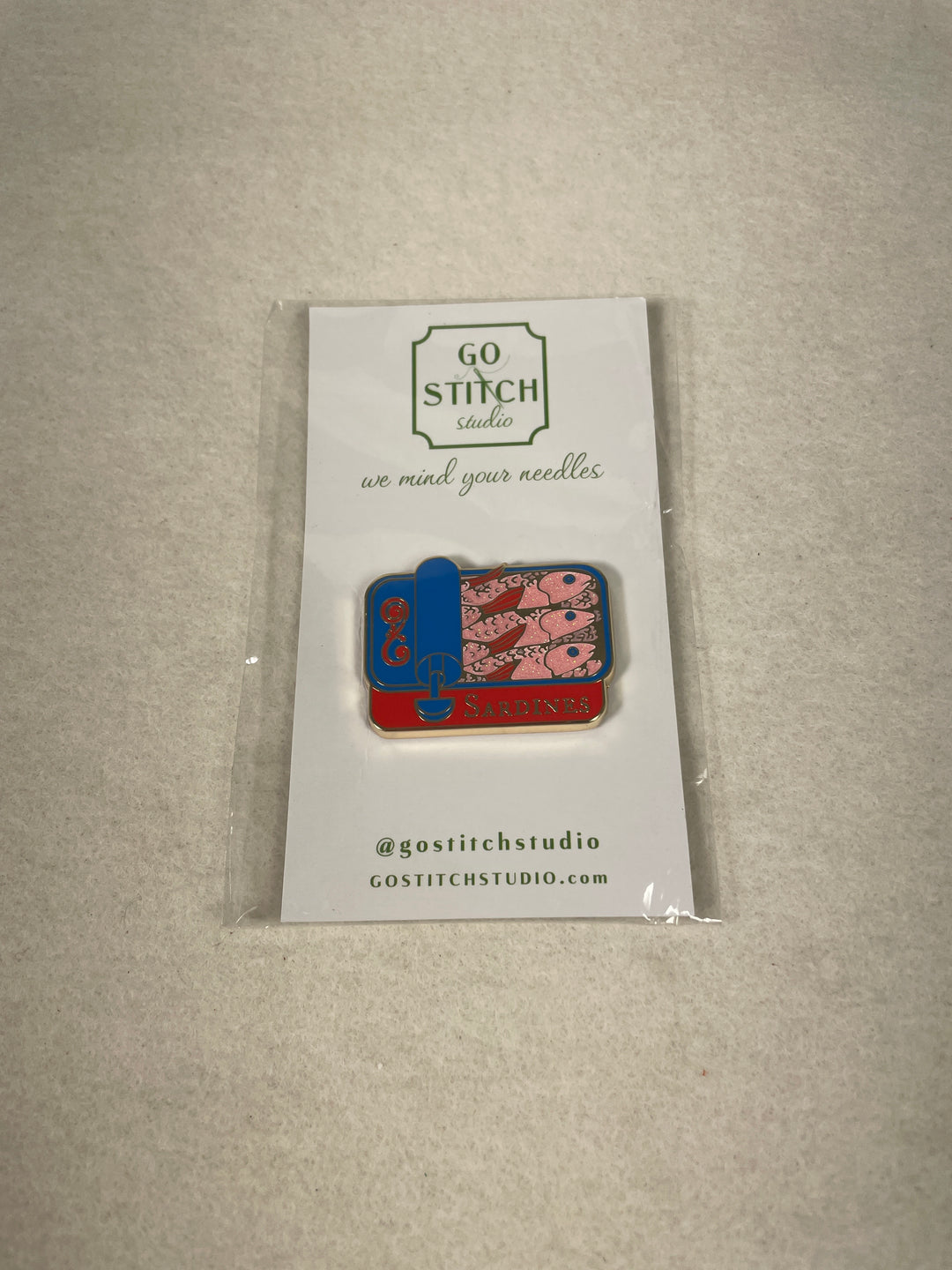 Go Stitch Studio Red and Blue Sardine Can Needle Minder