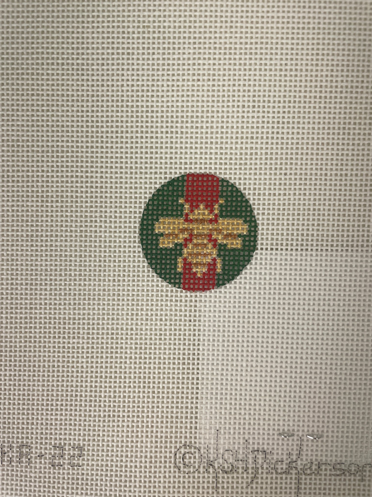 * Kate Dickerson PKR22 Planet Earth Key Ring Insert- Gold Bee on Gucci Red and Green Stripe