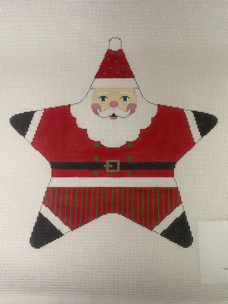 * Susan Roberts Needlepoint 3394 Star Red Santa, Tree Topper