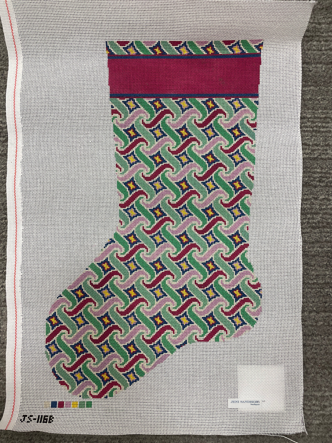 * Jeni Sandberg JS1116B  Swirl Christmas Stocking- Purple and Green