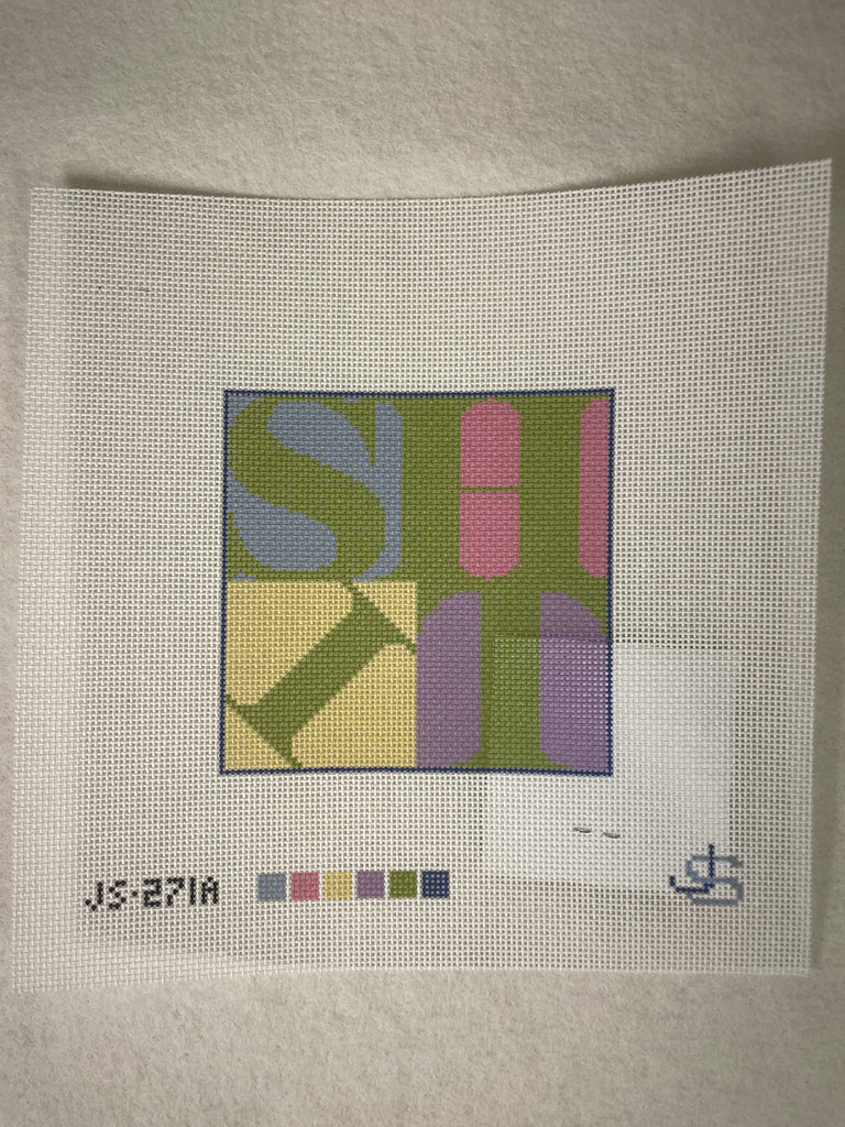 * Jeni Sandberg JS271A SHIT 4 inch Square Needlepoint Coaster Pastel Colors