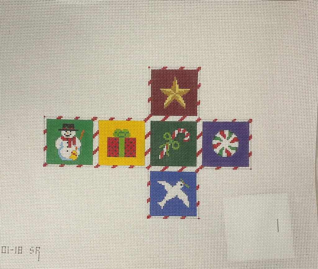* Susan Roberts Needlepoint 0201 Christmas Times Cube Ornament