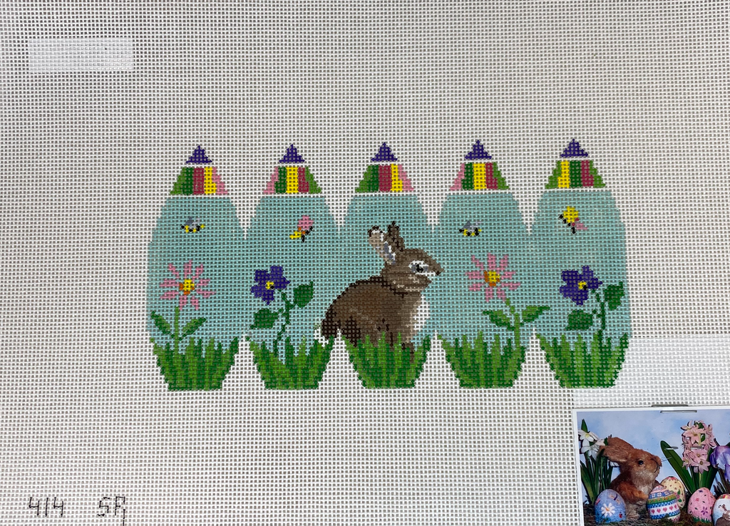 * Susan Roberts Needlepoint 0414 Bunny in Flowers 3D Stand up