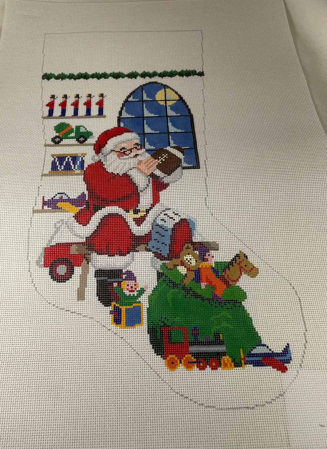 * Susan Roberts Needlepoint 0128 Sitting Santa in front of Window, Boy, 13m