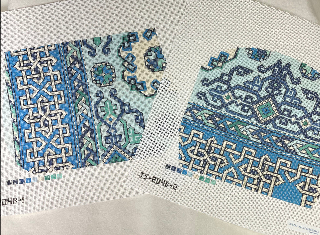 * Jeni Sandberg Needlepoint JS204B (1 and 2) Holbein Purse and Flap- Blue and Green