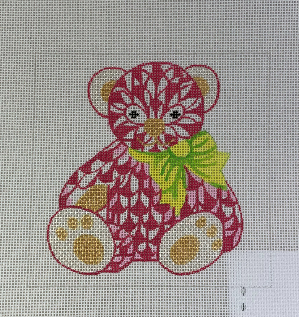 Kate Dickerson Needlepoint INS- 02 Teddy Bear with Bow - Pink