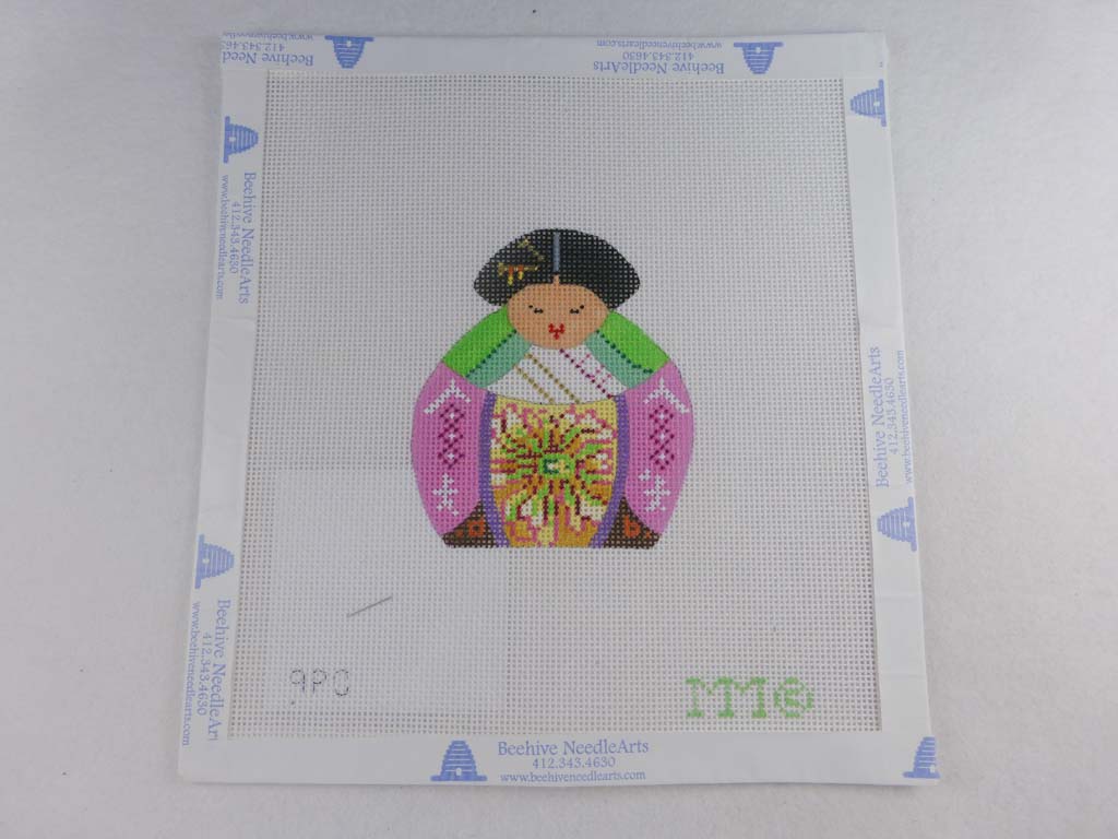 MM Designs Needlepoint Pink/Green Asian Figure