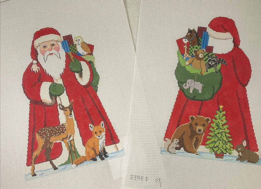 * Susan Roberts Needlepoint 3392F/B Tree Topper, Santa with Baby Forest Animals, Front/Back