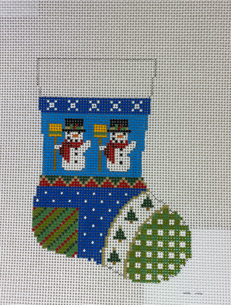 * Susan Roberts Needlepoint 5452 Patchwork Snowman Mini Stocking