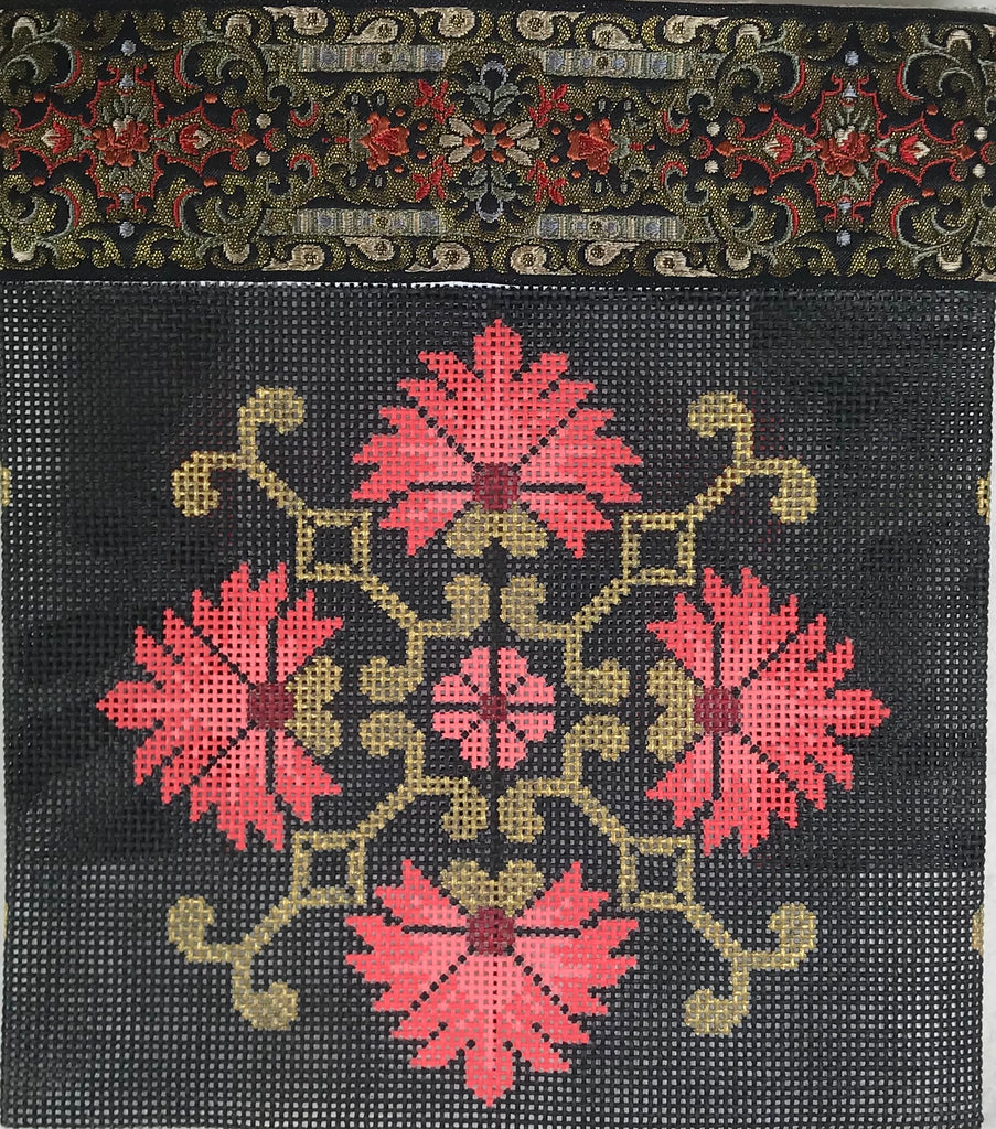 JP Needlepoint P 088 Flowers with Black & Gold
