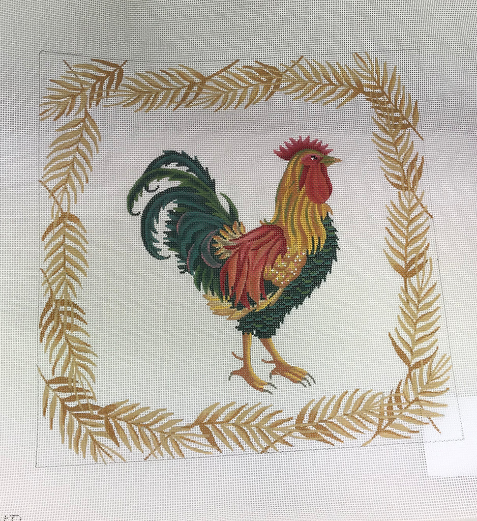 * JP Needlepoint B 097 Green & Red Rooster