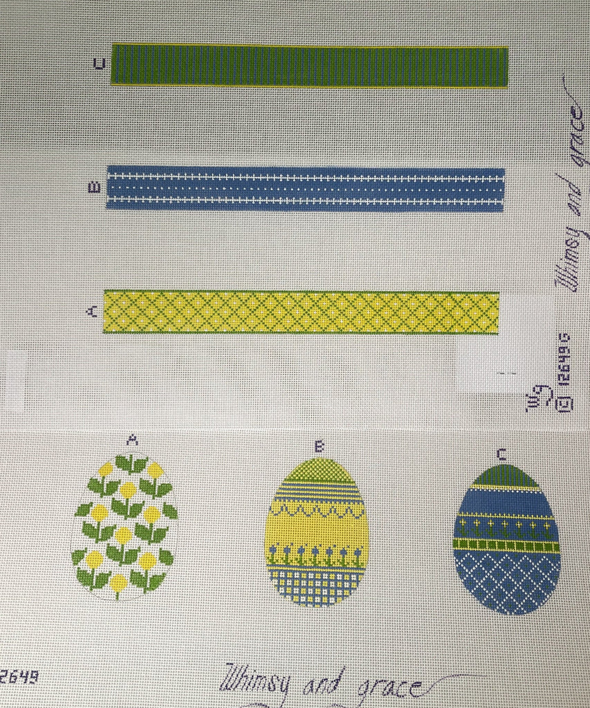 * Whimsy and Grace Wg12649 Kristi's 3 Egg Omelette- yellow zinias, blue, green- 18m