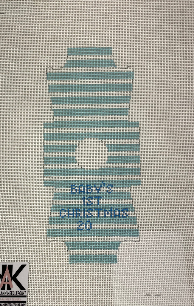 * Kimberly Ann BFC-06 Baby's First Christmas- Baby Blue Stripes Onsie