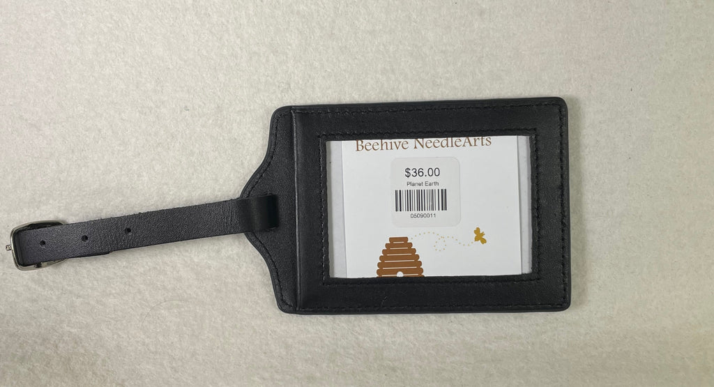 Planet Earth Leather Luggage Tag- Black