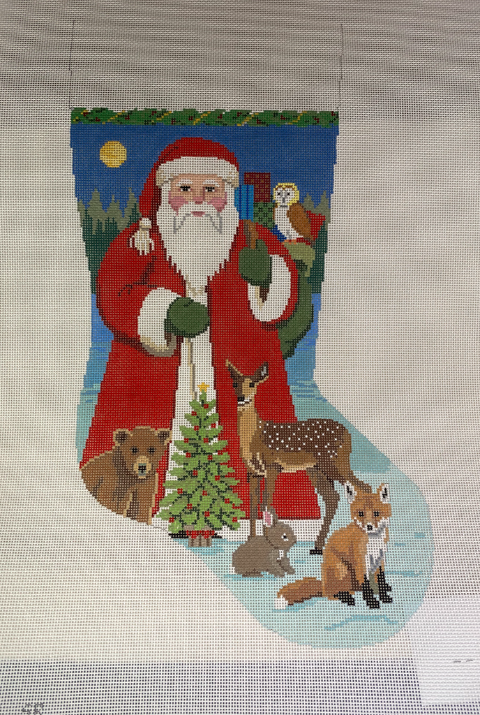 Susan Roberts Needlepoint 3243 Santa with Baby Forest Animals