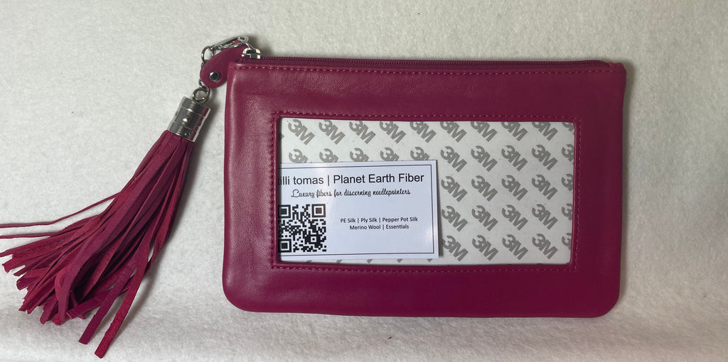 Planet Earth Lamb Skin Pouch with Tassel / Hot Pink