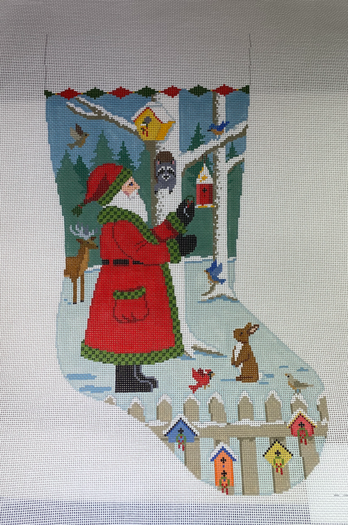 Susan Roberts Needlepoint 3247 Santa with Bird Wreath