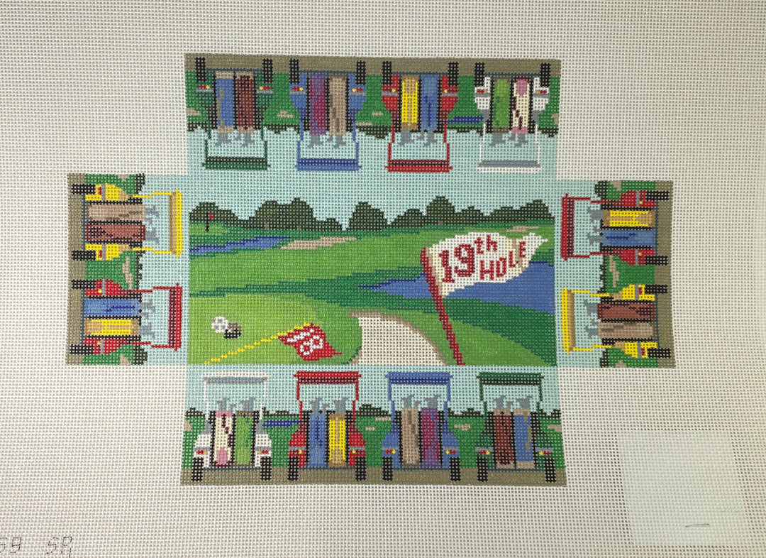 * Susan Roberts Needlepoint 0359 Golf Carts Brick Cover 13m