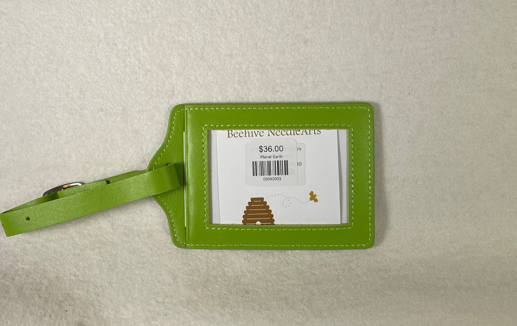 Planet Earth Leather Luggage Tag- Lime