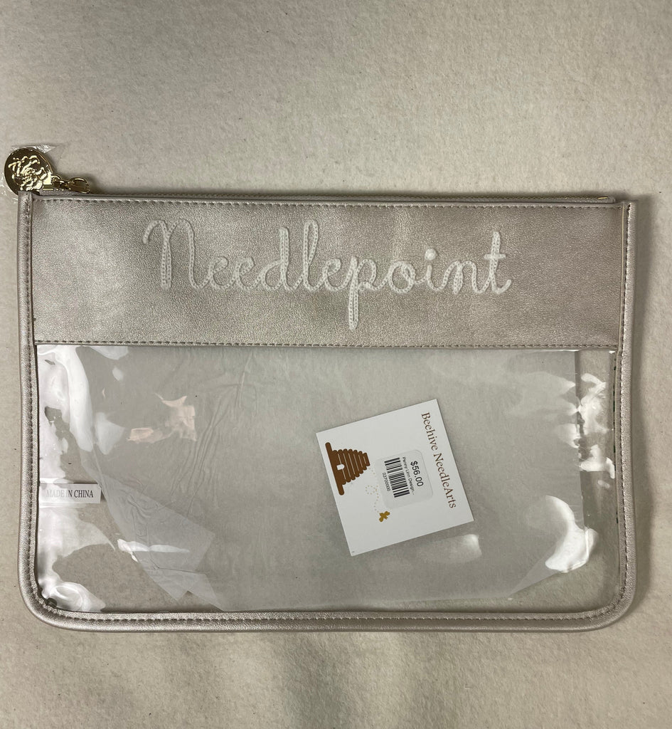 Penny Linn Designs Needlepoint Clear Zip Pouch- Silver