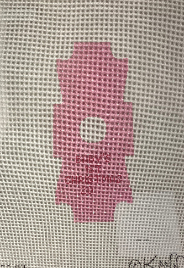 * Kimberly Ann BFC-07 Baby's First Christmas Onsie- Baby Pink with Dots