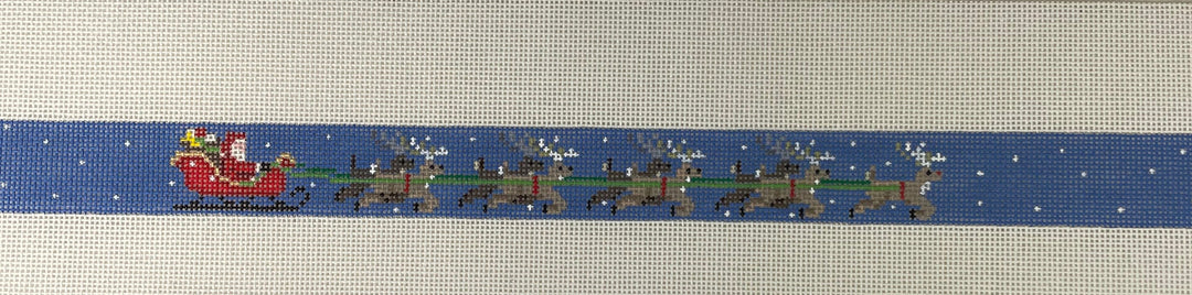 * Susan Roberts Needlepoint 1913 Santa in Sleigh and Reindeer Dog Collar- 18m