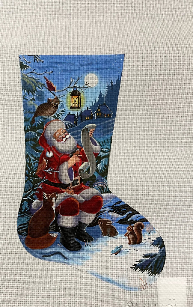 NeedlepointUS: Santa Skiing Needlepoint Stocking Canvas, Christmas